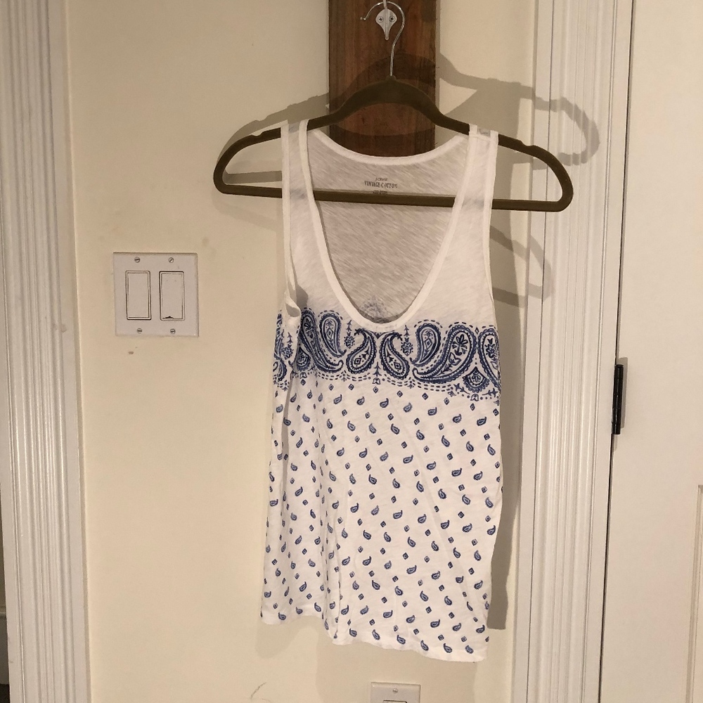 JCrew Vintage Cotton Blue and White Patterned Tank